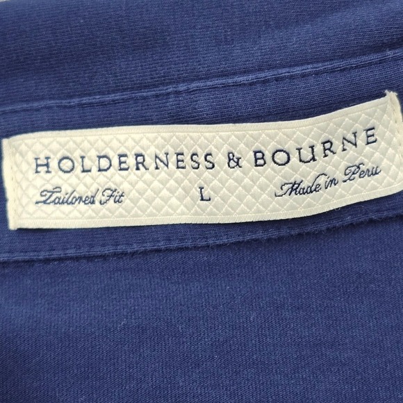 Holderness Bourne Polo Shirt Mens Large Blue‎ Tailored Fit Short Sleeve Pullover - Picture 4 of 10